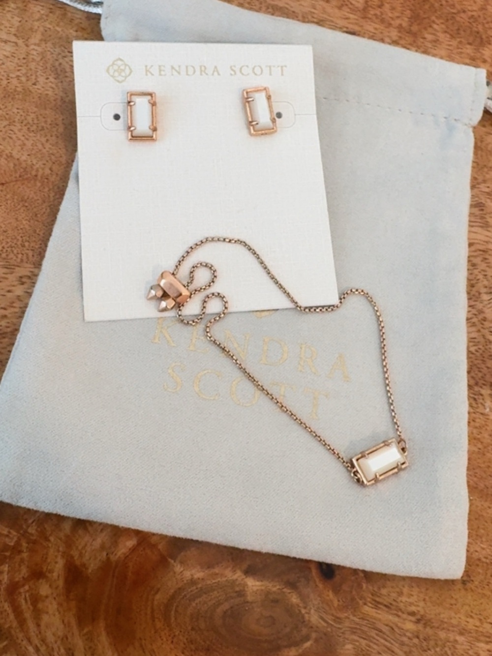 Kendra Scott Rose Gold White Stud Earrings and Bracelet